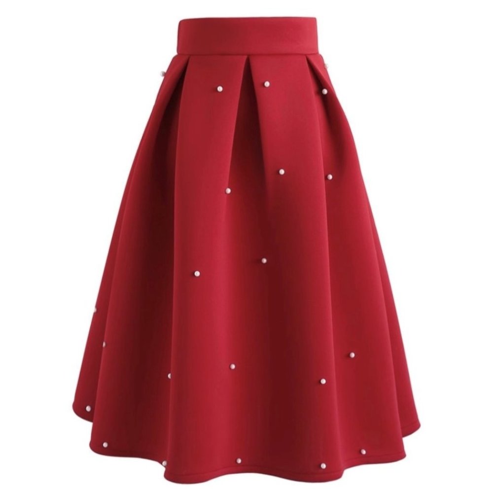 Pearls Bliss Airy Pleated Midi Skirt